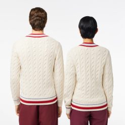 Pullovers | LACOSTE Pull Torsade Col V Unie Lacoste En Coton Biologique