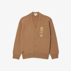 Pullovers | LACOSTE Cardigan Double Face Laine Et Coton Avec Crocodiles Iconiques