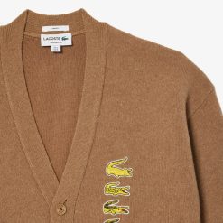 Pullovers | LACOSTE Cardigan Double Face Laine Et Coton Avec Crocodiles Iconiques