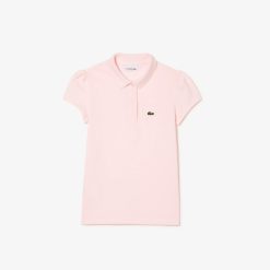 Vetements Fille | LACOSTE Polo Fille Lacoste En Mini Pique Avec Col Festonne