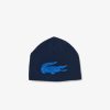 Chapeaux & Casquettes | LACOSTE Bonnet Unie Lacoste Reversible Avec Crocodile Contraste