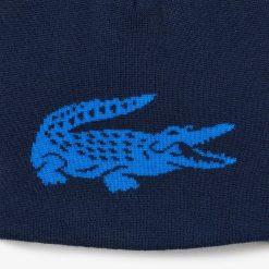 Chapeaux & Casquettes | LACOSTE Bonnet Unie Lacoste Reversible Avec Crocodile Contraste