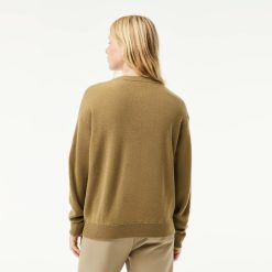 Pullovers | LACOSTE Pull Femme Lacoste Col En V Uni En Laine