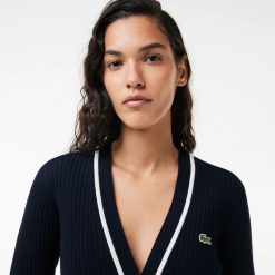 Pullovers | LACOSTE Cardigan Col V Maille 3D Cotelee