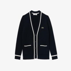 Pullovers | LACOSTE Cardigan Col V Maille 3D Cotelee