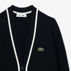 Pullovers | LACOSTE Cardigan Col V Maille 3D Cotelee