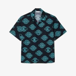 Chemises | LACOSTE Chemise En Twill De Coton Imprime Mappemonde Lacoste