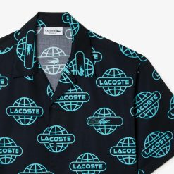 Chemises | LACOSTE Chemise En Twill De Coton Imprime Mappemonde Lacoste