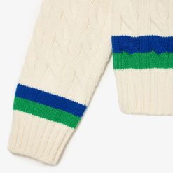 Pullovers | LACOSTE Cardigan En Laine Torsadee Avec Rayures