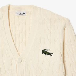 Pullovers | LACOSTE Cardigan En Laine Torsadee Avec Rayures