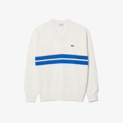 Pullovers | LACOSTE Pull Col V Raye En Pique Double-Face Avec Rayures