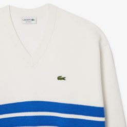 Pullovers | LACOSTE Pull Col V Raye En Pique Double-Face Avec Rayures