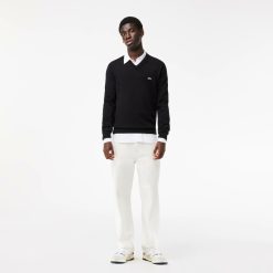 Pullovers | LACOSTE Pull A Col V En Coton Biologique Uni