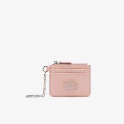 Portefeuilles & Petite Maroquinerie | LACOSTE Porte-Cartes Femme Origin Croc Lacoste Avec Mousqueton En Cuir Graine