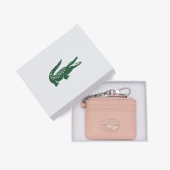 Portefeuilles & Petite Maroquinerie | LACOSTE Porte-Cartes Femme Origin Croc Lacoste Avec Mousqueton En Cuir Graine