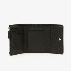 Portefeuilles & Petite Maroquinerie | LACOSTE Porte-Monnaie A Rabat Femme Lacoste En Cuir Graine