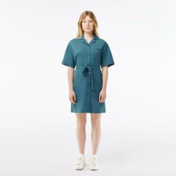 Robes & Jupes | LACOSTE Robe Boutonnee Avec Ceinture Femme Lacoste En Lin Et Coton