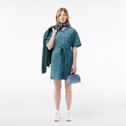 Robes & Jupes | LACOSTE Robe Boutonnee Avec Ceinture Femme Lacoste En Lin Et Coton