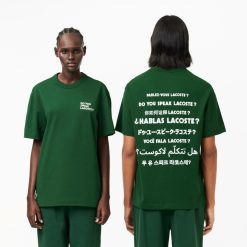 T-Shirts | LACOSTE T-Shirt En Coton Message Effet Pique Au Dos