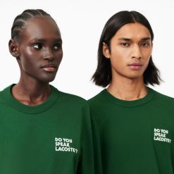 T-Shirts | LACOSTE T-Shirt En Coton Message Effet Pique Au Dos