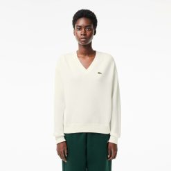 Pullovers | LACOSTE Pull Col V Femme Lacoste En Coton Biologique