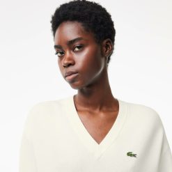 Pullovers | LACOSTE Pull Col V Femme Lacoste En Coton Biologique