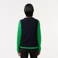 Pullovers | LACOSTE Cardigan Sans Manche A Torsades En Coton Et Laine