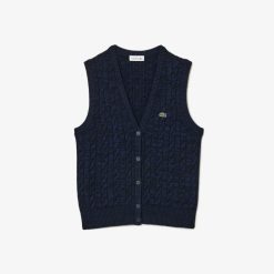 Pullovers | LACOSTE Cardigan Sans Manche A Torsades En Coton Et Laine