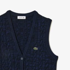 Pullovers | LACOSTE Cardigan Sans Manche A Torsades En Coton Et Laine