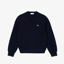 Pullovers | LACOSTE Pull Col V Femme Lacoste En Coton Biologique