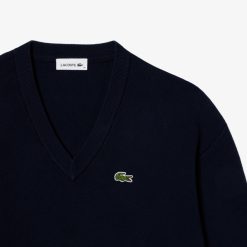 Pullovers | LACOSTE Pull Col V Femme Lacoste En Coton Biologique