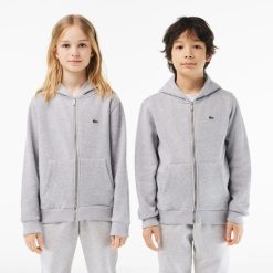 Vetements Fille | LACOSTE Sweatshirt Zippe A Capuche Enfant Lacoste Avec Poche Kangourou