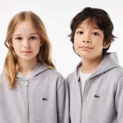 Vetements Fille | LACOSTE Sweatshirt Zippe A Capuche Enfant Lacoste Avec Poche Kangourou