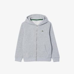 Vetements Fille | LACOSTE Sweatshirt Zippe A Capuche Enfant Lacoste Avec Poche Kangourou