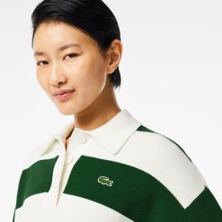 Pullovers | LACOSTE Polo A Rayures En Maille Cotelee Fabrique En France