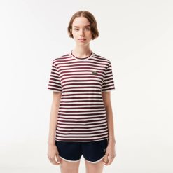 T-Shirts | LACOSTE T-Shirt Femme Loose Fit Lacoste A Rayures En Jersey De Coton