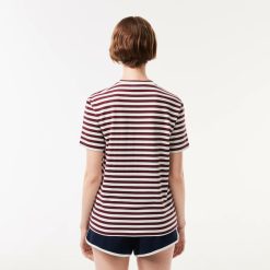 T-Shirts | LACOSTE T-Shirt Femme Loose Fit Lacoste A Rayures En Jersey De Coton