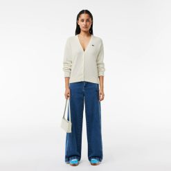 Pullovers | LACOSTE Cardigan Col V Femme Lacoste En Coton Biologique