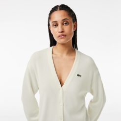 Pullovers | LACOSTE Cardigan Col V Femme Lacoste En Coton Biologique