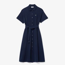 Robes & Jupes | LACOSTE Robe Polo Avec Ceinture Femme Lacoste En Petit Pique Souple