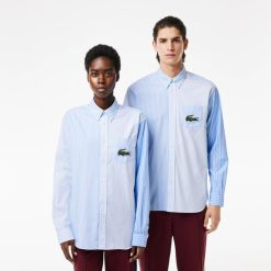 Chemises & Hauts | LACOSTE Chemise Unie Lacoste A Rayures Avec Grand Crocodile En Coton