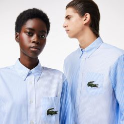 Chemises & Hauts | LACOSTE Chemise Unie Lacoste A Rayures Avec Grand Crocodile En Coton