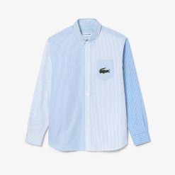 Chemises & Hauts | LACOSTE Chemise Unie Lacoste A Rayures Avec Grand Crocodile En Coton