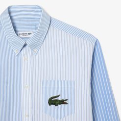 Chemises & Hauts | LACOSTE Chemise Unie Lacoste A Rayures Avec Grand Crocodile En Coton