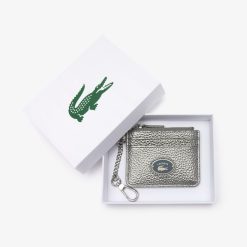 Portefeuilles & Petite Maroquinerie | LACOSTE Porte-Cartes Femme Origin Croc Lacoste Avec Mousqueton En Cuir Graine