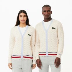 Pullovers | LACOSTE Cardigan Torsade Col V Unie Lacoste En Coton Biologique