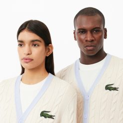 Pullovers | LACOSTE Cardigan Torsade Col V Unie Lacoste En Coton Biologique