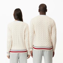 Pullovers | LACOSTE Cardigan Torsade Col V Unie Lacoste En Coton Biologique