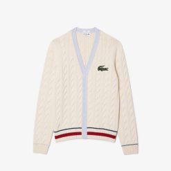 Pullovers | LACOSTE Cardigan Torsade Col V Unie Lacoste En Coton Biologique