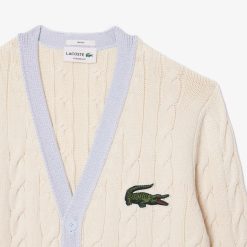 Pullovers | LACOSTE Cardigan Torsade Col V Unie Lacoste En Coton Biologique